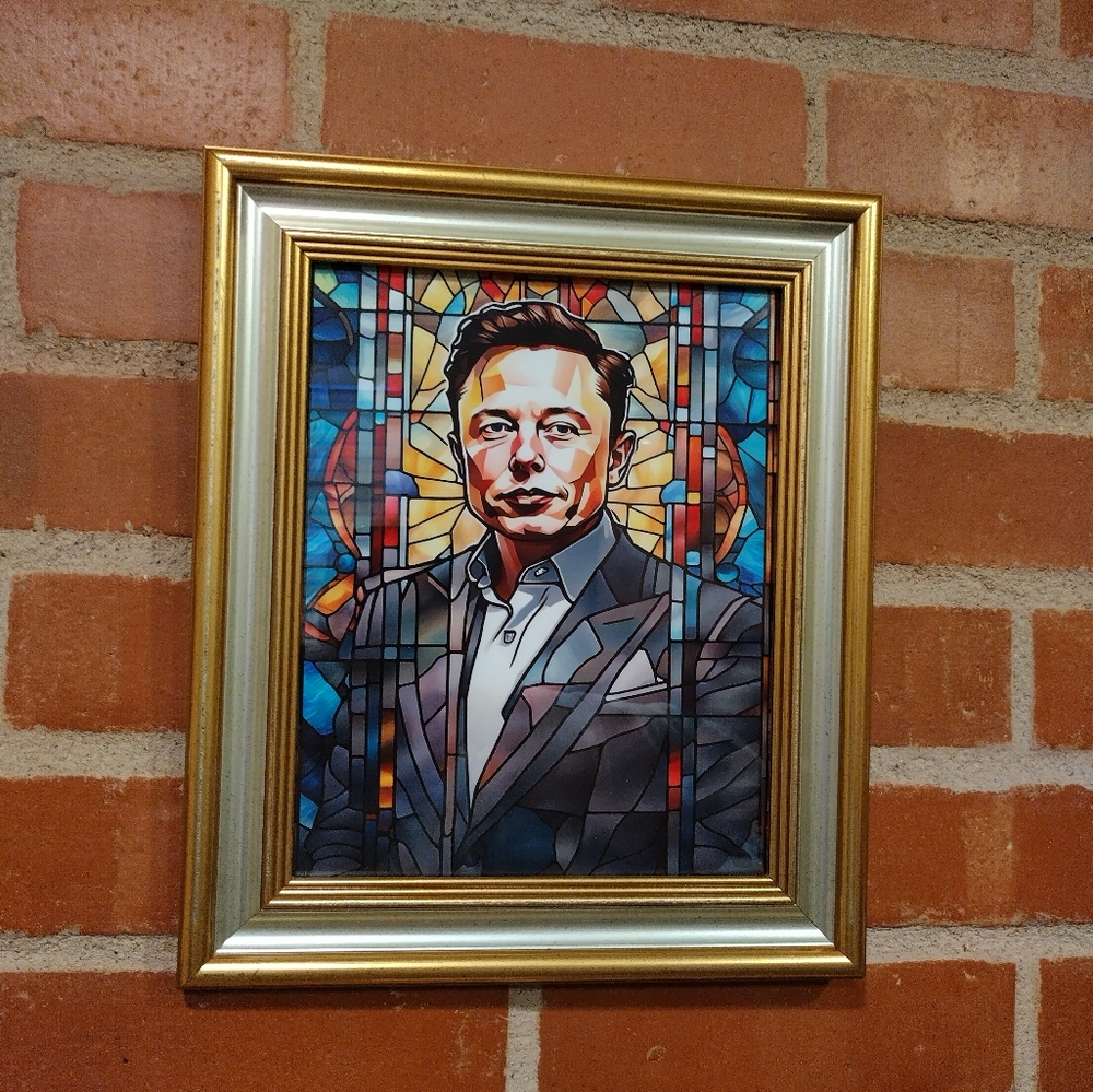 Elon Musk Stained Glass Style Framed Art Print By Neon Nicho